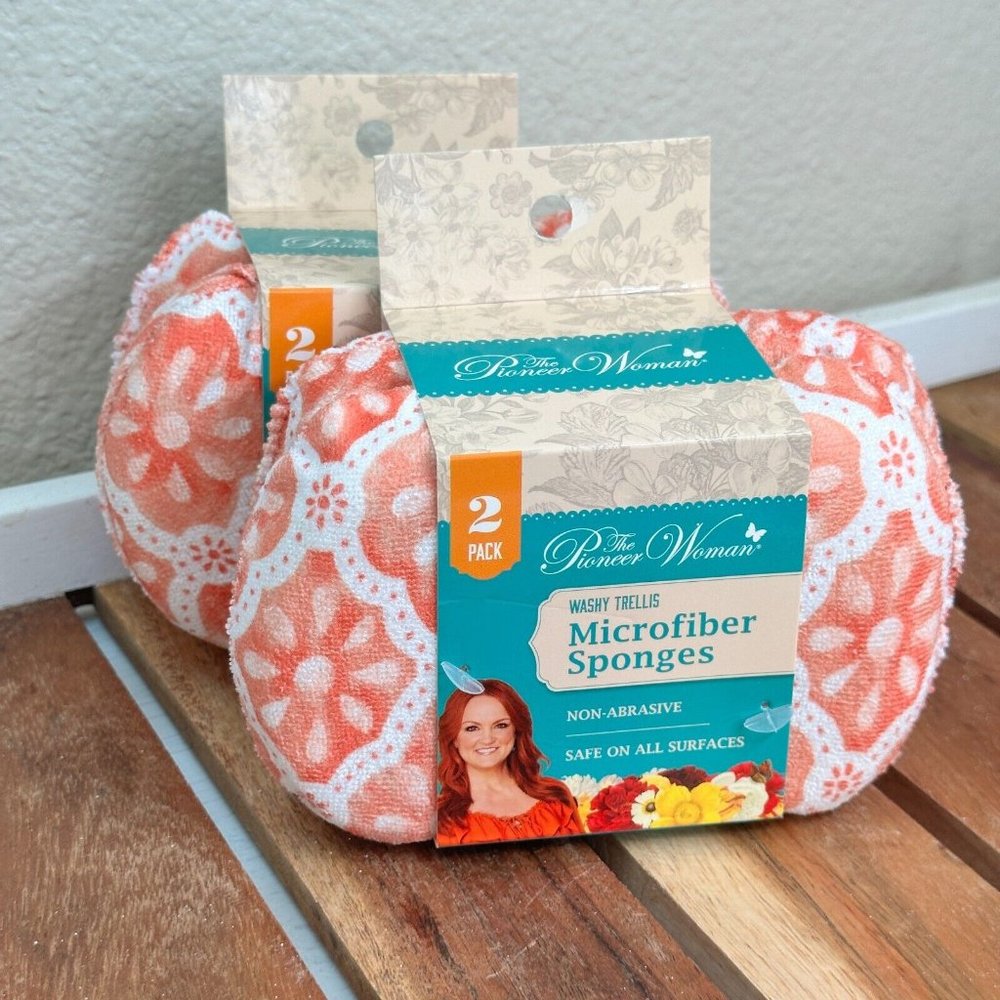 Pioneer Woman Washy Trellis Microfiber Sponges. (4 Total)